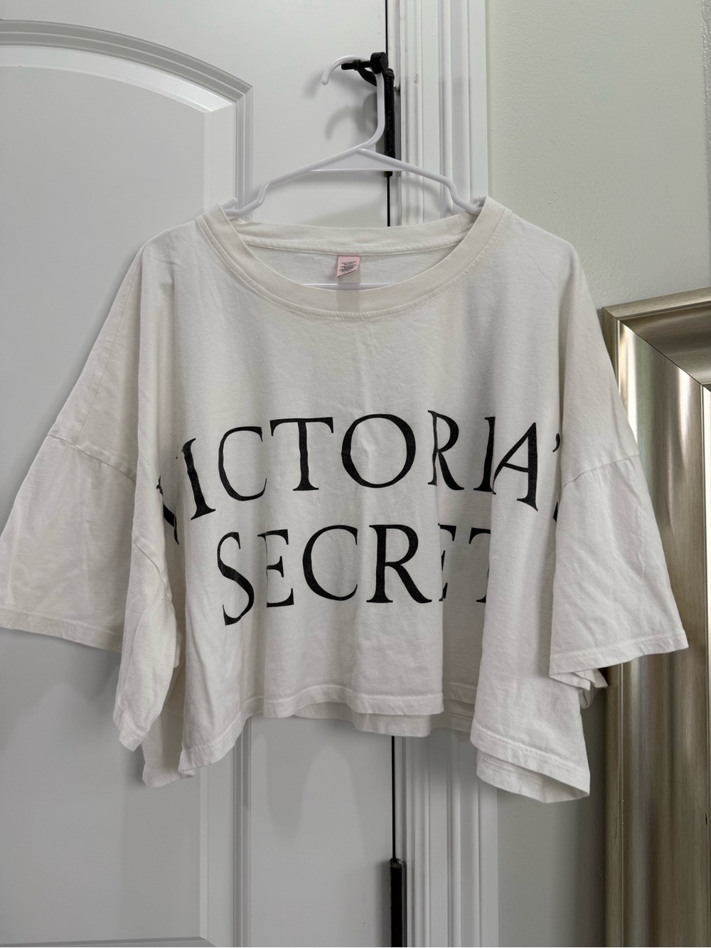Victoria's Secret White Cropped Logo Tee Oversized Fit